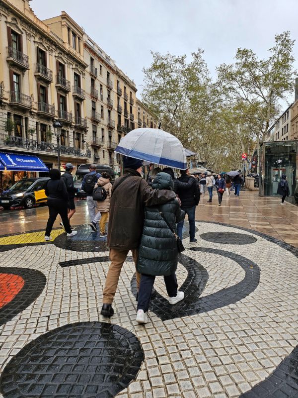 La Rambla when it rains in Barcelona in Winter