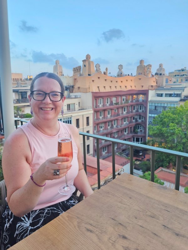 Claire Enjoying a Drink at the H10 Casa Mimosa Rooftop Bar