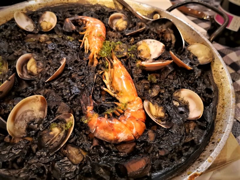 Delicious Black Rice from El Glop Catalan Restaurant in Barcelona