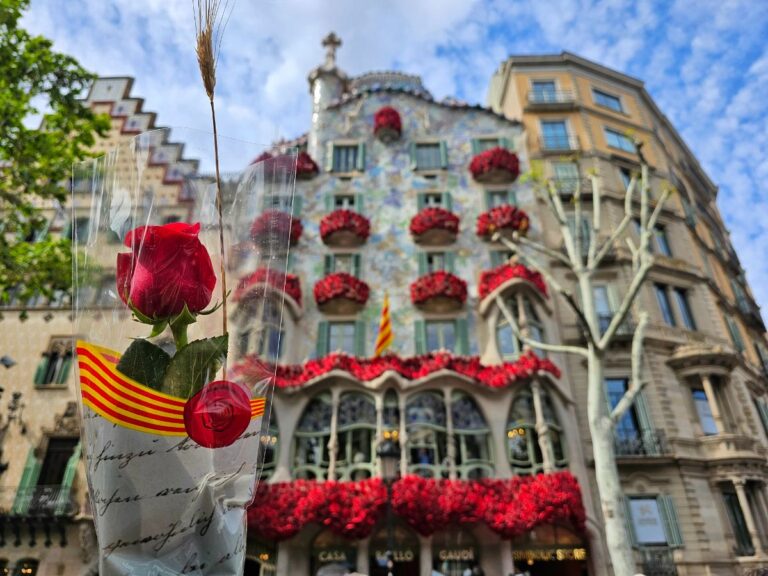 Roses on Casa Batllo during the Diada de Sant Jordi in Barcelona