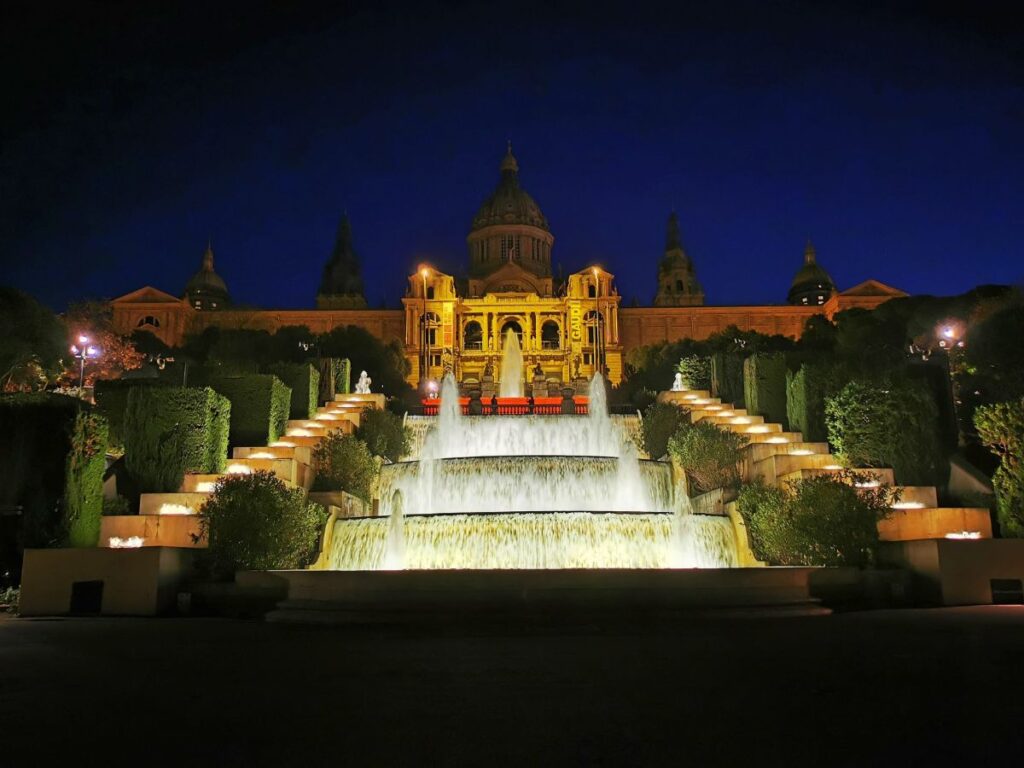 The MNAC Art Museum at Montjuic lit up at Night