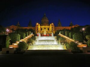 The MNAC Art Museum at Montjuic lit up at Night