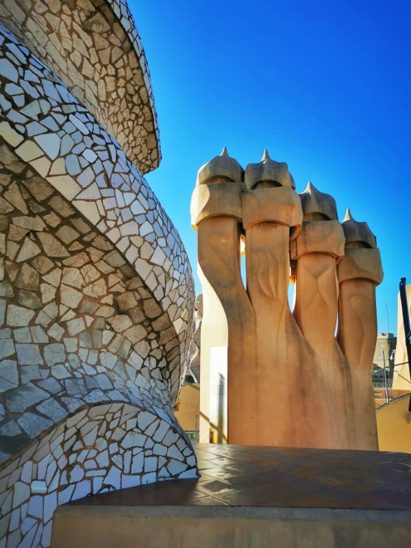 Chimneypots on the rooftop of La Pedrera Casa Mila