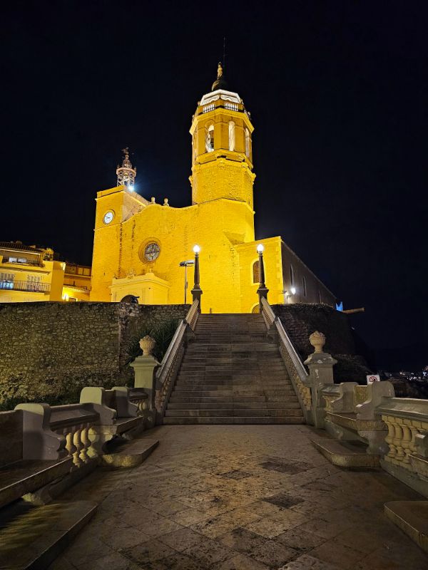 Church of Sant Bartomeu and Santa Tecla in Sitges at night