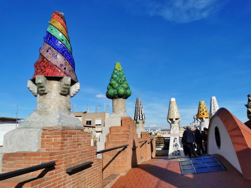 Colourful Chimney Pots on the Rooftop of Palau Guell