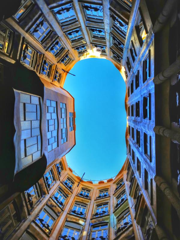 Looking Up from the Courtyard of La Pedrera Casa Mila
