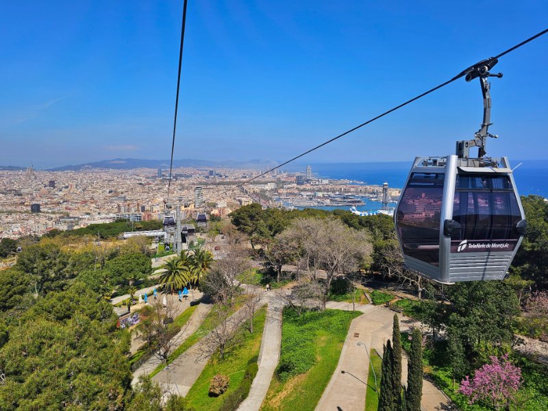 Montjuic Cable Car and view of Barcelona