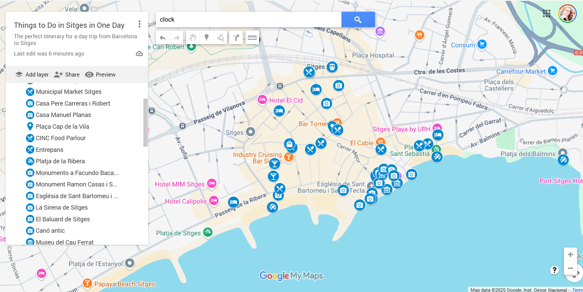 Sitges 1 Day Itinerary Map