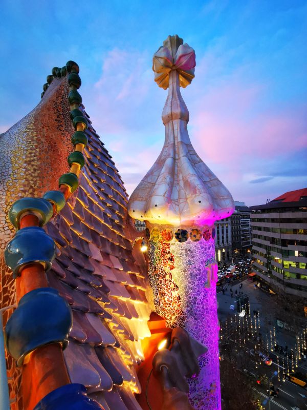 The Dragon Back on the Rooftop of Casa Batllo at Dusk