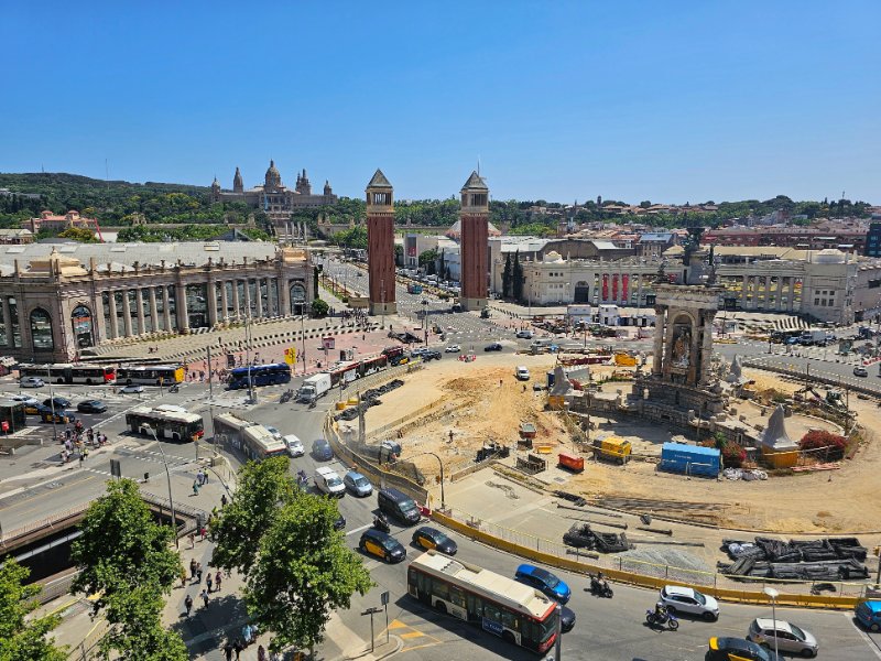 The view of Montjuic and Plaça d'Espanya from Las Arenas