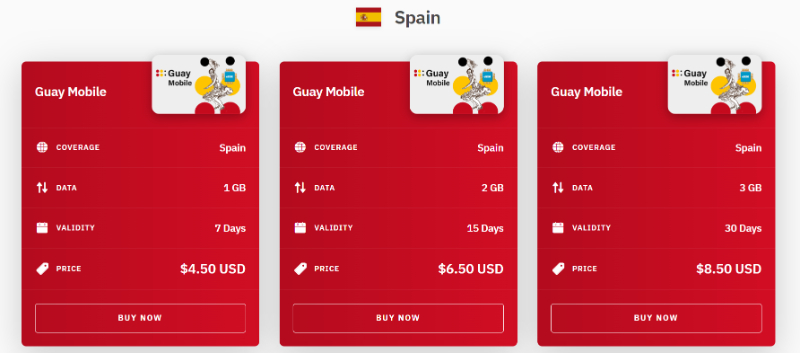 Screenshot of Airalo eSIMs for Spain