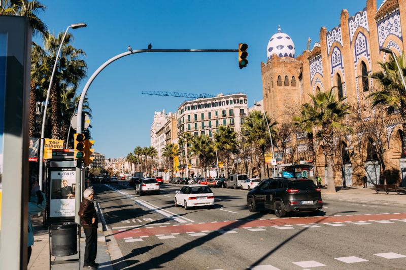 Wide Avenue in Barcelona with Cars on it
