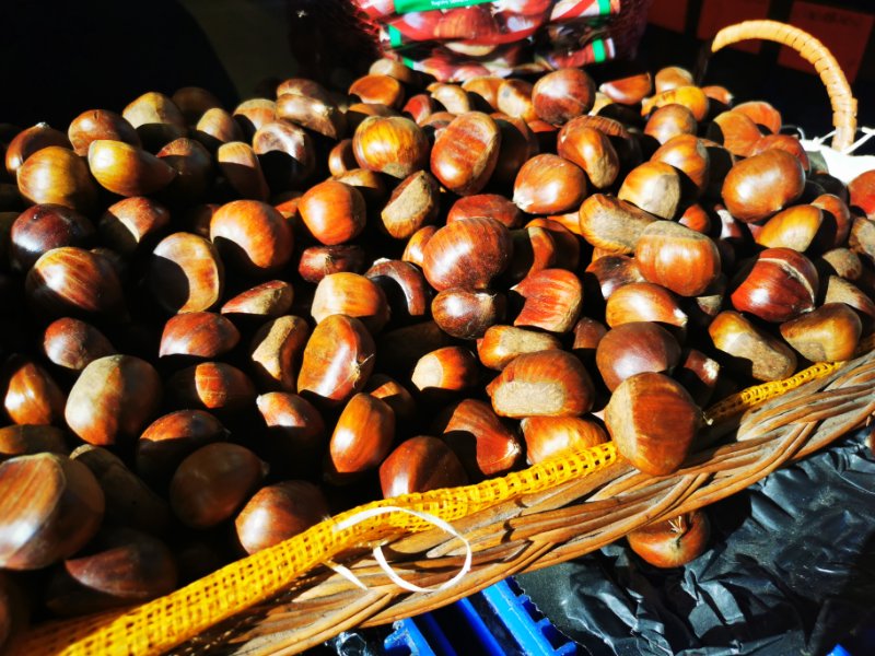 Chestnuts for Sale in a basket - Typical food in Barcelona in October