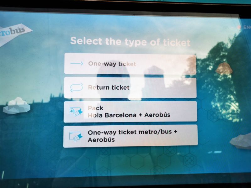 Choose your Barcelona Aerobus Ticket - screen of the ticket machines