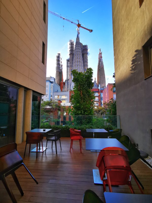 A Small Downstairs Terrace with a view of La Sagrada Familia