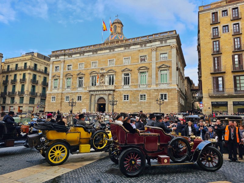 Cars Departing for the March Barcelona to Sitges Classic Car Rally in Placa Sant Jaume