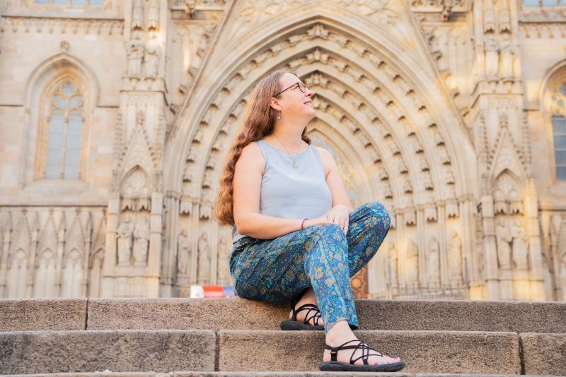 Claire Sitting on the Gothic Cathedral Steps