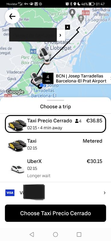 Uber Price from Barcelona Airport to the City Centre